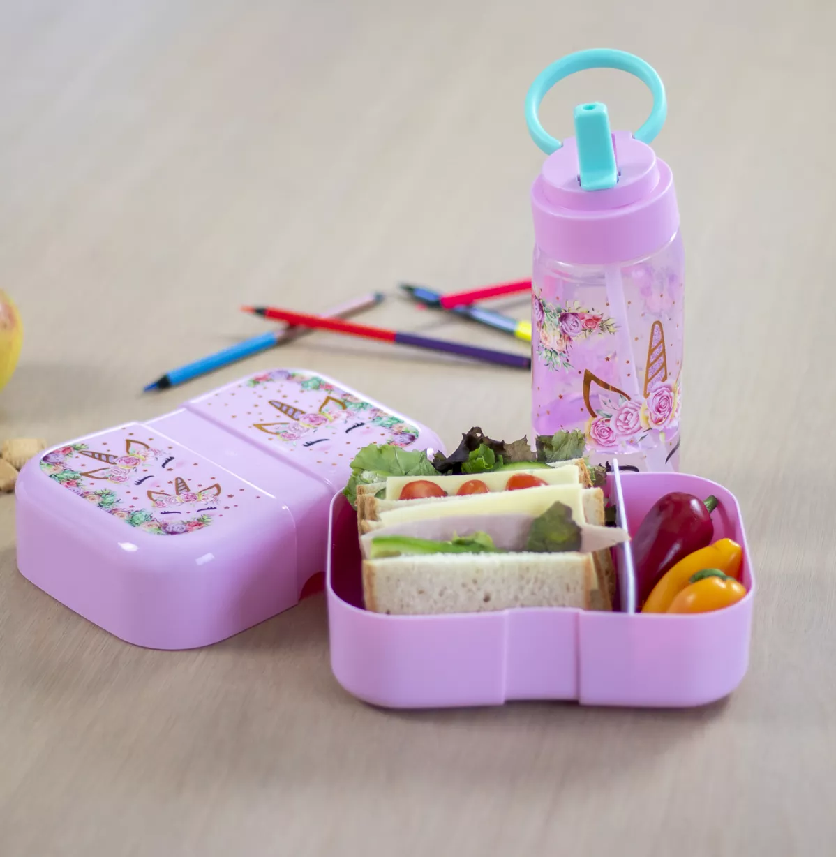 Brooddoos en drinkfles van Lunchbuddies